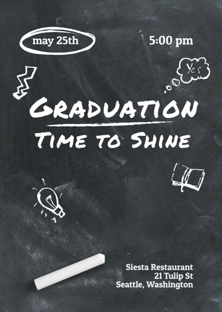 Graduation Announcement with Drawings on Blackboard Invitation Šablona návrhu