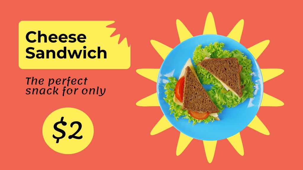 School Food Ad with Sandwiches Label 3.5x2in Design Template