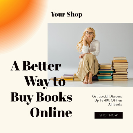 Online Book Buying Offer with Attractive Blonde Woman Instagram Design Template