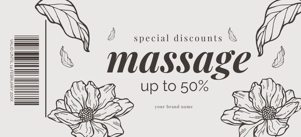 Massage Studio Ad with Illustration of Flowers Coupon 3.75x8.25in Design Template