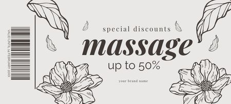 Massage Studio Advertisement with Illustration of Flowers Coupon 3.75x8.25in Design Template