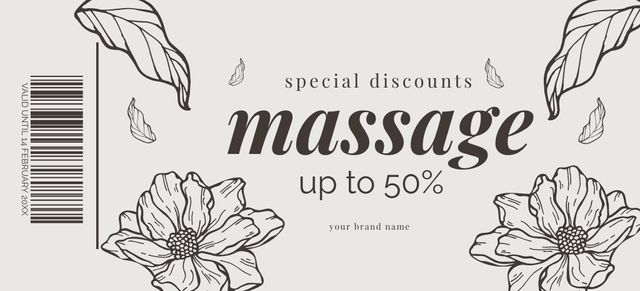 Massage Studio Ad with Illustration of Flowers Coupon 3.75x8.25inデザインテンプレート