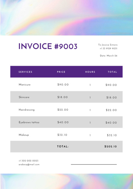 Beauty Services on Gradient Texture Invoice Design Template