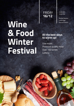 Food Festival Invitation with Wine and Snacks Poster B2 Design Template