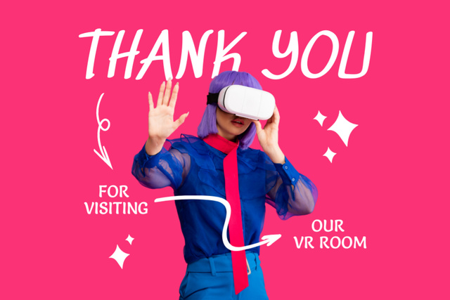 Woman in Virtual Reality Glasses on Pink Postcard 4x6in Design Template