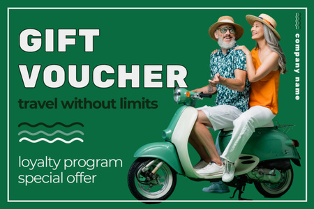 Gift Voucher Offer for Traveling with Elderly Couple on Scooter Gift Certificate Design Template