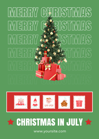 Christmas Party in July with Christmas Tree Flayer Design Template
