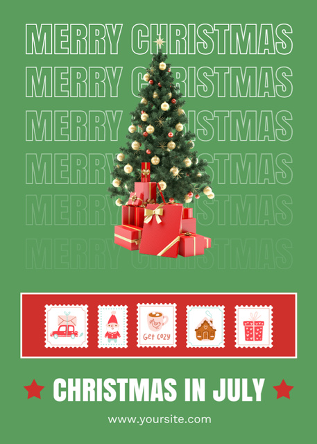 Template di design Christmas Party in July with Christmas Tree Flayer