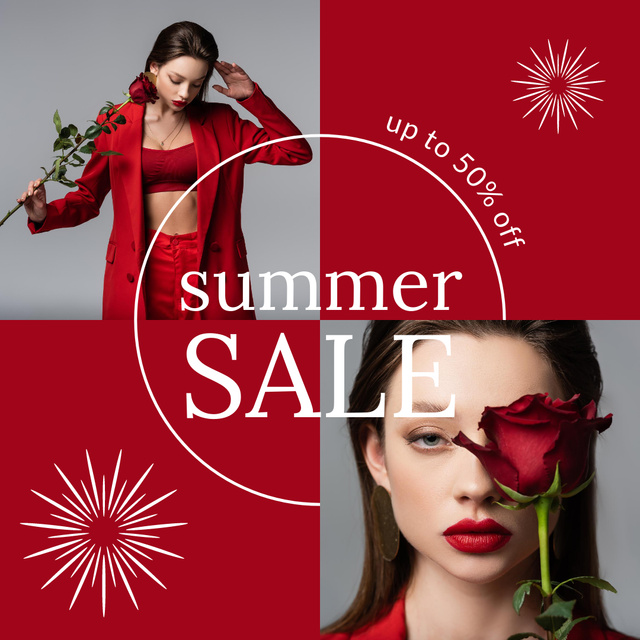 Designvorlage Summer Sale with Woman Holding Rose für Instagram