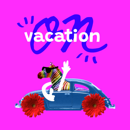 Plantilla de diseño de cebra colorida divertida viajando en coche floral Instagram 
