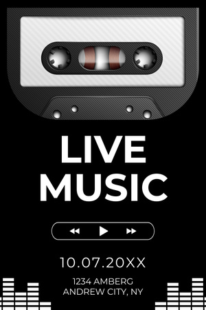Live Music Concert Announcement on Black Pinterest Design Template