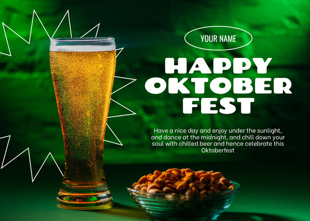 Oktoberfest Celebration Announcement with Snacks in Plate Card Modelo de Design