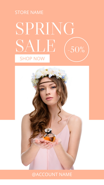 Spring Perfume Sale with Beautiful Young Woman Instagram Story Design Template