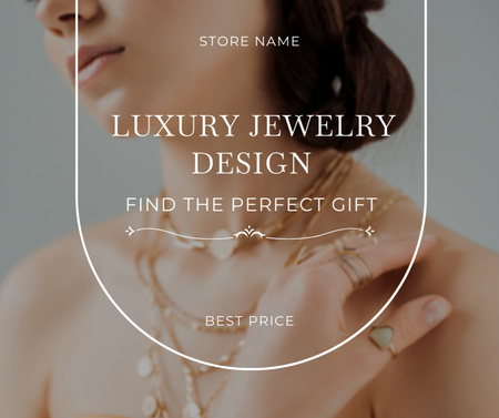 Реклама роскошных ювелирных украшений с женщиной в драгоценном ожерелье Facebook – шаблон для дизайна