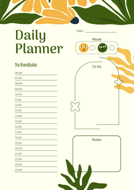 School Day Plan with Flower Pattern Schedule Planner Design Template
