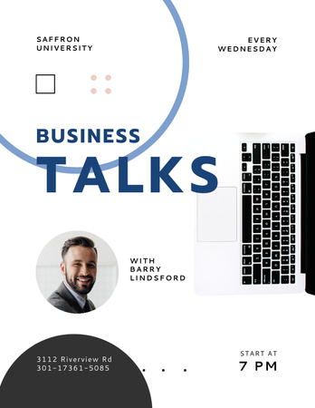 Plantilla de diseño de Business Talk Announcement with Confident Businessman Poster 8.5x11in 