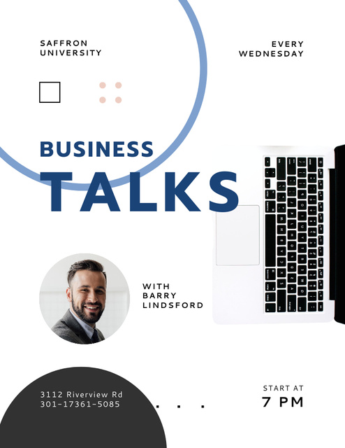 Educational Business Talks Announcement with Laptop Poster 8.5x11in Šablona návrhu