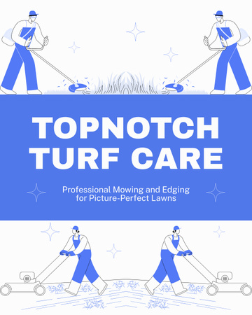 Lawn Trimming and Mowing Services Offer on Blue Instagram Post Vertical Design Template
