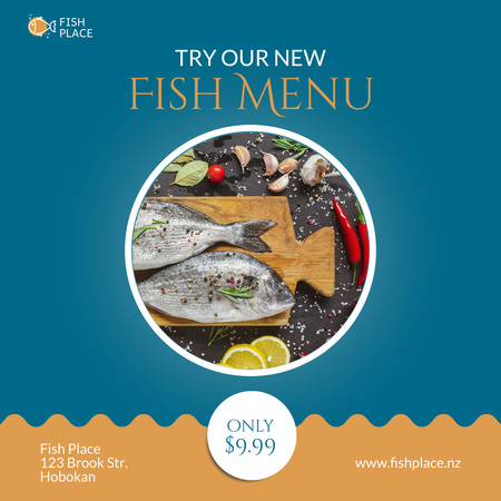 Designvorlage Mittagsmenüangebot mit Fisch für Instagram