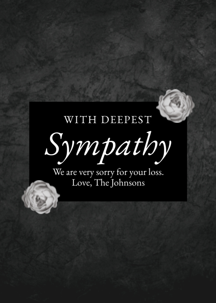 Sympathy Words on Grey Texture Postcard 5x7in Vertical Design Template