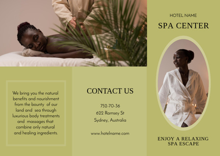 SPA Services Offer with Young Woman in Robe Brochure Design Template