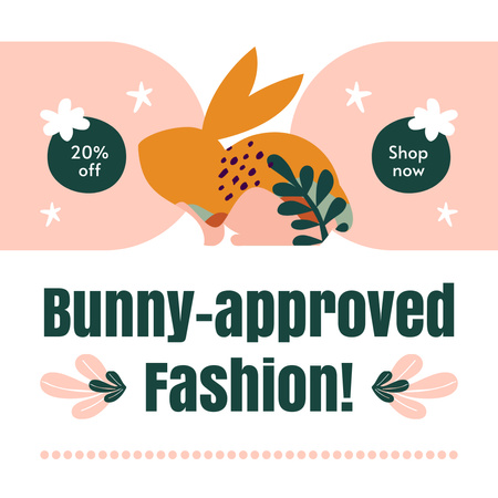 Tavşan İllüstrasyonu ile Paskalya Moda İndirimi Animated Post Tasarım Şablonu