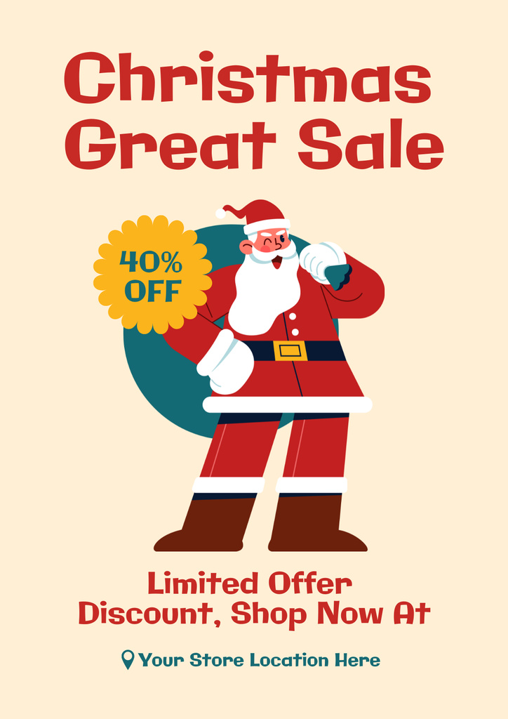 Christmas Great Sale with Cartoon Santa Poster Design Template