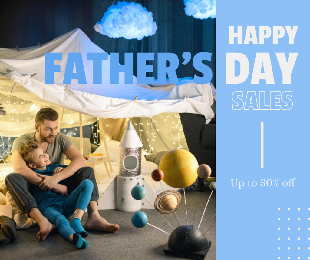 Platilla de diseño Happy Father and Son in Tent with Toys Facebook
