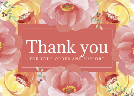 Thank You Message with Beautiful Watercolor Flowers Postcard 5x7in Design Template