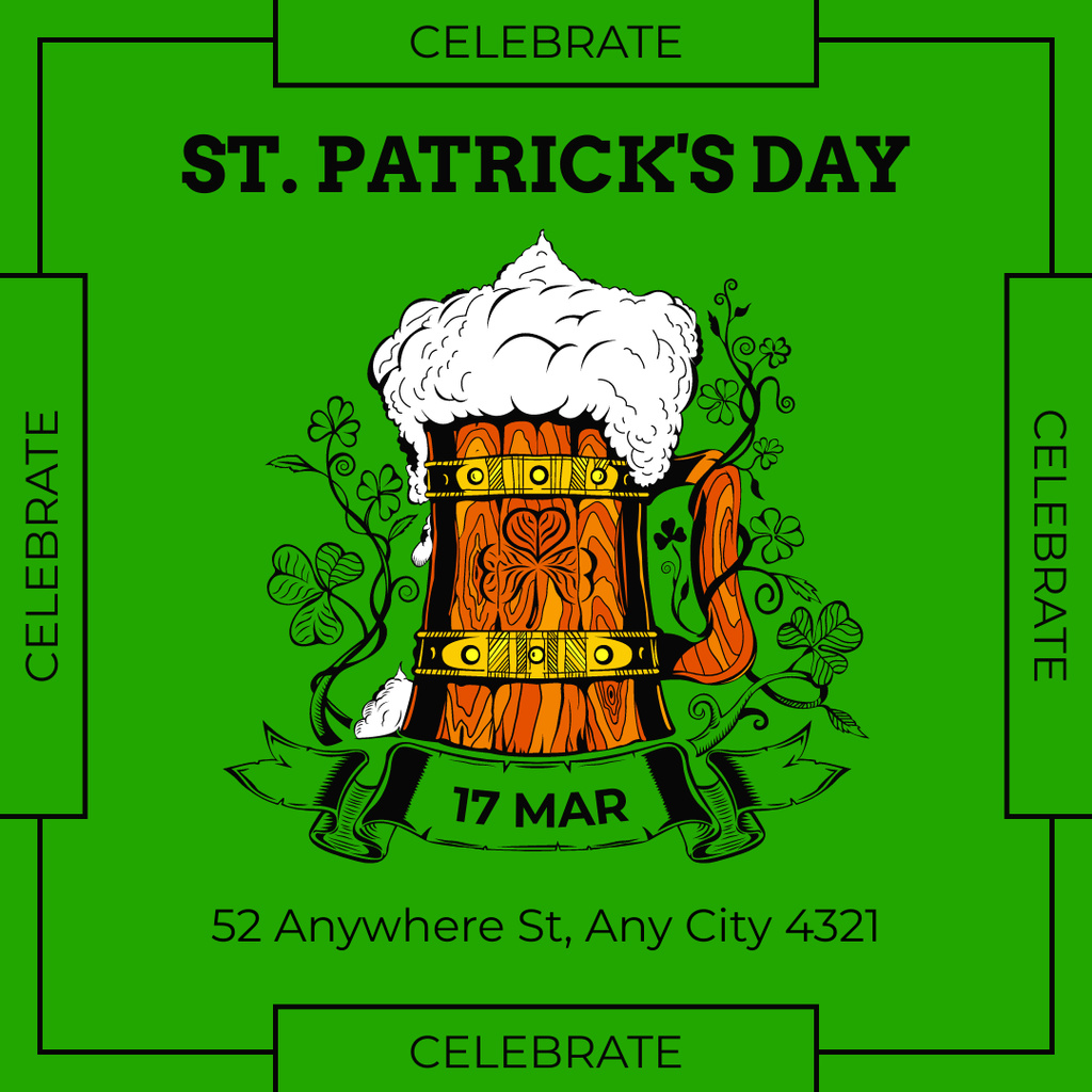 Happy St. Patrick's Day with Wooden Beer Mug Instagram Design Template