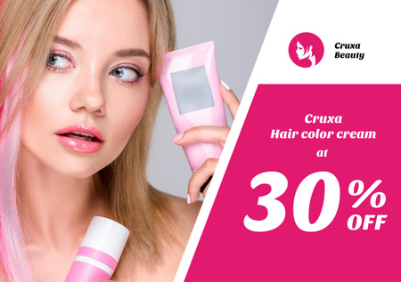Hair Color Cream Offer Girl with Pink Hair Flyer A5 Horizontal Design Template