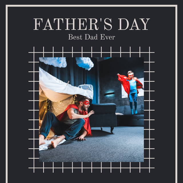 Platilla de diseño Father's Day Card with Happy Superheroes Instagram