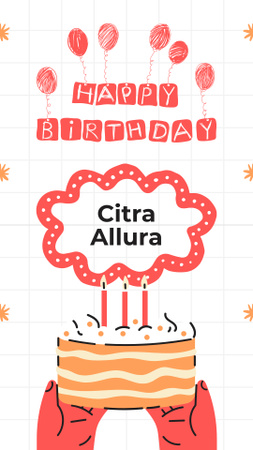 Designvorlage Alles Gute zum Geburtstag mit Cartoon-Kuchen und Luftballons für Instagram Story