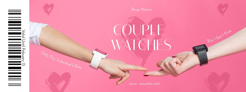 Valentine's Day Couple Watch Sale Ad Coupon Modelo de Design