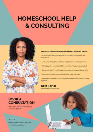 Oferta de Ajuda e Consultoria em Homeschooling Poster Modelo de Design