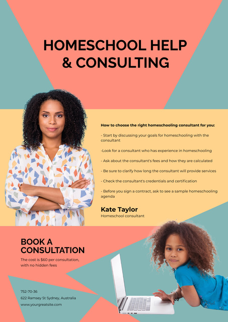 Designvorlage Offer of Homeschooling Help and Consulting für Poster