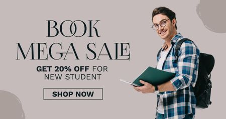 Book Sale Announcement with Handsome Man Facebook AD Design Template