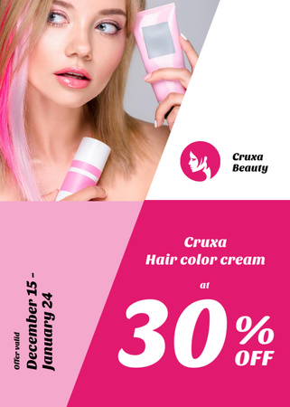 Designvorlage Haarfärbecreme-Angebot für Frau mit rosa Haaren für Flayer