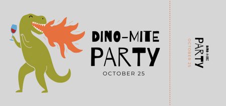 смешной огнедышащий динозавр держит вино Ticket DL – шаблон для дизайна