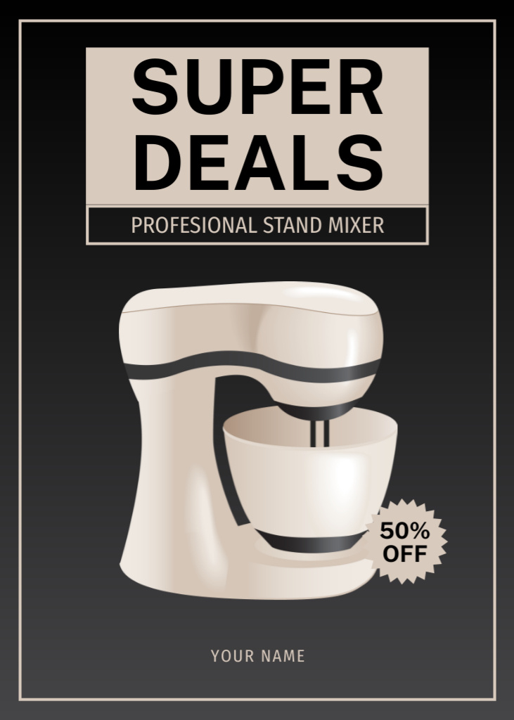 Designvorlage Professional Stand Mixer Sale Offer on Black für Flayer