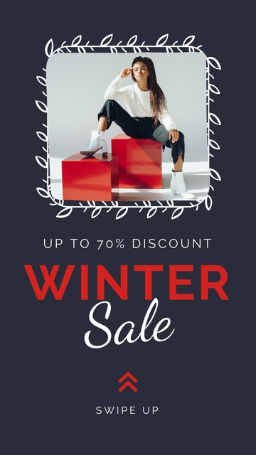 Winter Sale Announcement with Attractive Woman Instagram Story Πρότυπο σχεδίασης