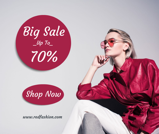 Female Fashion Offer with Woman in Modern Red Jacket Facebook Design Template