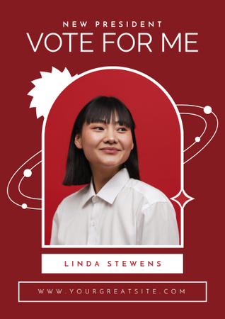 President Election Announcement with Young Woman on Red Poster B2デザインテンプレート
