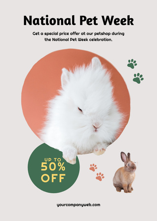 International Pet Week with Cute Funny Rabbits Postcard A6 Vertical Design Template