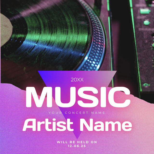 Music Festival Announcement with Vinyl Record Instagram Design Template