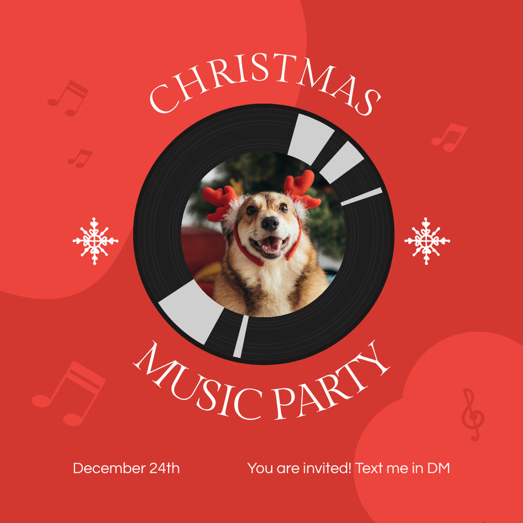Christmas Party Announcement with Funny Dog Instagram Tasarım Şablonu
