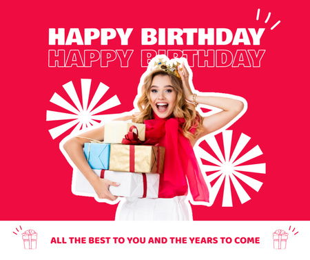 Platilla de diseño Happy Birthday to Excited Girl on Red Facebook