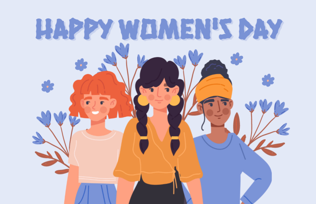 Beautiful Diverse Women on International Women's Day Greeting Thank You Card 5.5x8.5in – шаблон для дизайна