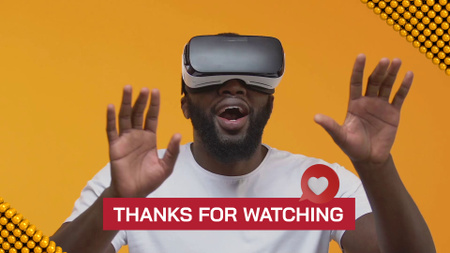 Vlog a VR-technológiákról fejhallgatóval YouTube outro tervezősablon