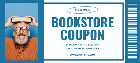 Bookstore Discount Voucher with Funny Old Man Coupon 3.75x8.25in Design Template